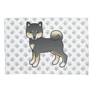 Black And Tan Shiba Inu Cartoon Dog & Paws Pillow Case