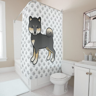 Black And Tan Shiba Inu Cartoon Dog &amp; Paws Shower Curtain