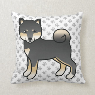 Black And Tan Shiba Inu Cartoon Dog &amp; Paws Throw Pillow