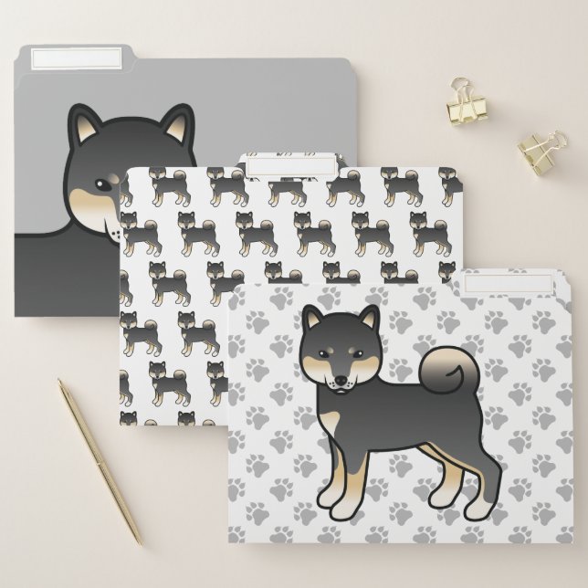 Black And Tan Shiba Inu Cute Cartoon Dog File Folder (Set)