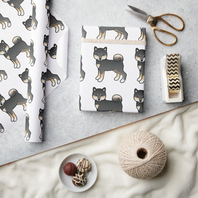 Black And Tan Shiba Inu Cute Cartoon Dog Pattern Wrapping Paper (Crafts)