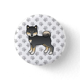 Black And Tan Shiba Inu Cute Cartoon Dog &amp; Paws Button