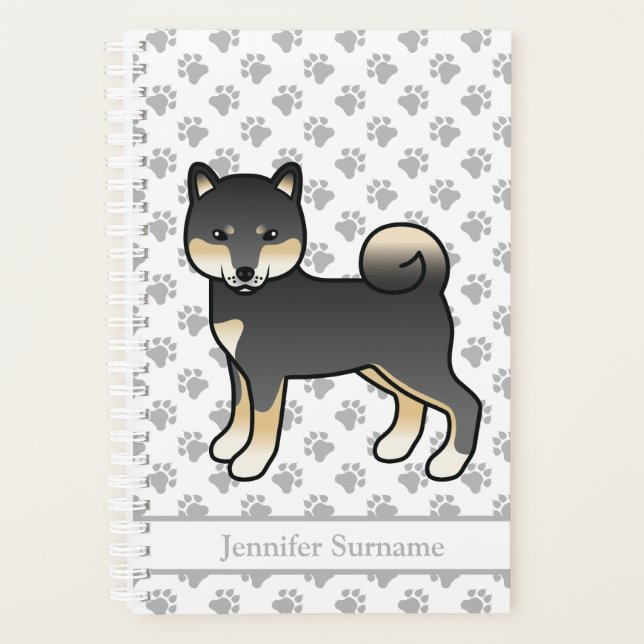 Black And Tan Shiba Inu Cute Dog And Paws & Text Planner (Front)