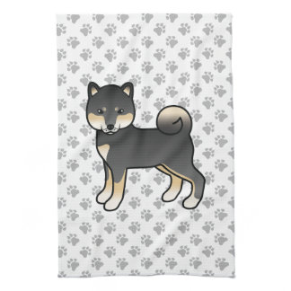 Black And Tan Shiba Inu Cute Dog With Paws Pattern Kitchen Towel