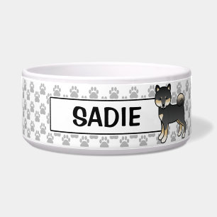 Black And Tan Shiba Inu Cute Dog With Pet's Name Bowl