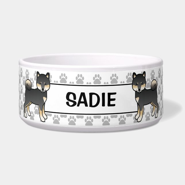 Black And Tan Shiba Inu Cute Dog With Pet's Name Bowl (Front)