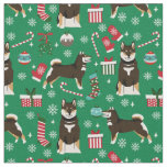 black and tan shiba inu dog christmas fabric