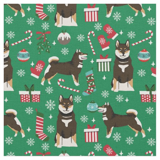 black and tan shiba inu dog christmas fabric