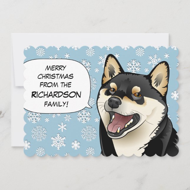 Black and Tan Shiba Inu Merry Christmas Card (Front)