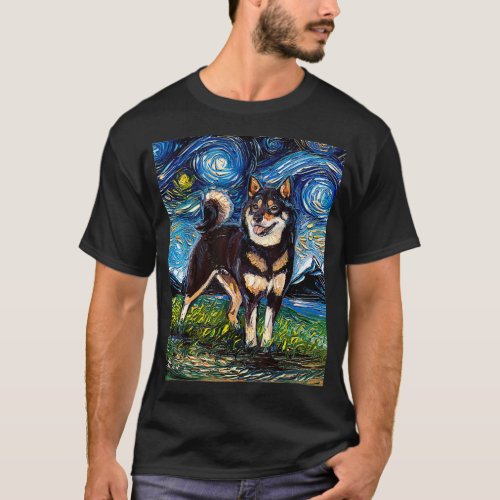Black and Tan Shiba Inu Starry Night Cute Dog Art  T_Shirt
