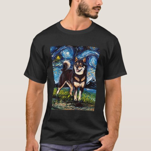 Black And Tan Shiba Inu Starry Night Dog By Aja T_Shirt