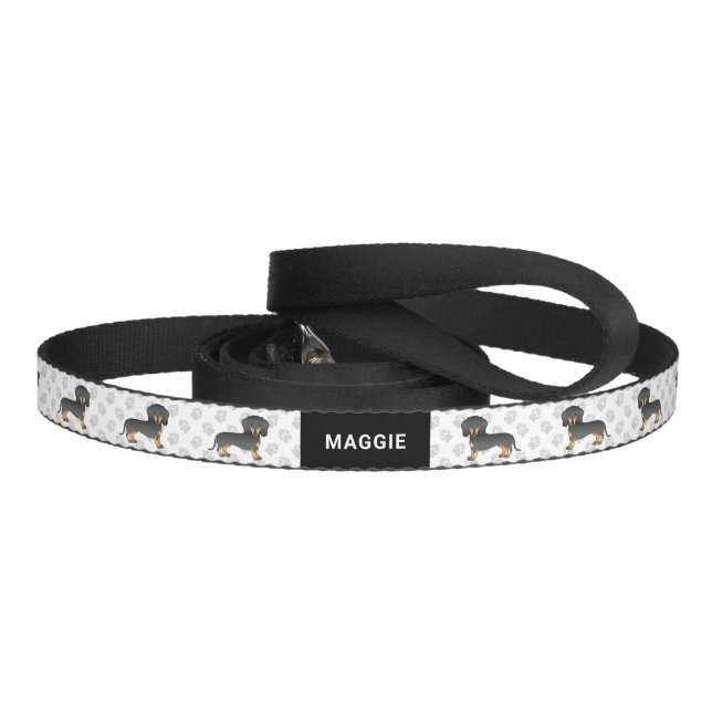 Black And Tan Short Coat Dachshund Cute Dog & Name Pet Leash (Handle)
