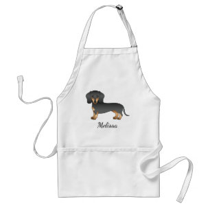 Black And Tan Short Hair Dachshund Cute Dog & Name Adult Apron