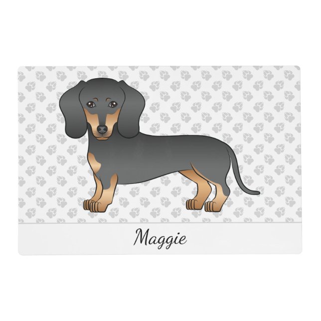 Black And Tan Short Hair Dachshund Cute Dog & Name Placemat (Front)