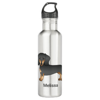 Black And Tan Short Hair Dachshund Cute Dog &amp; Name Stainless Steel Water Bottle