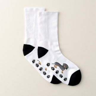 Black And Tan Short Hair Dachshund Cute Dog &amp; Paws Socks