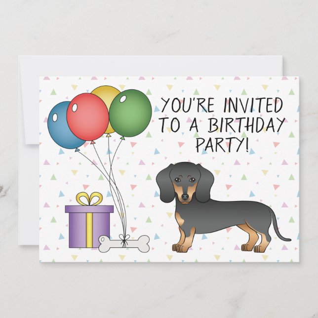 Black And Tan Short Hair Dachshund Dog - Birthday Invitation (Front)