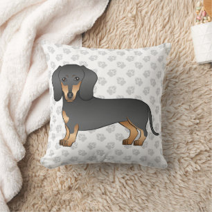 Black And Tan Short Hair Dachshund Dog & Paws Throw Pillow