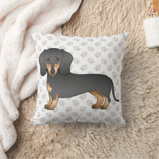Black And Tan Short Hair Dachshund Dog &amp; Paws Throw Pillow