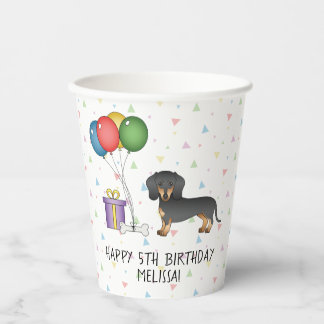 Black And Tan Short Hair Dachshund Happy Birthday Paper Cups