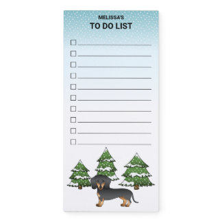 Black And Tan Short Hair Dachshund - Winter Forest Magnetic Notepad