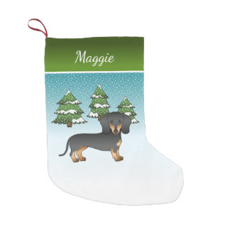 Black And Tan Short Hair Dachshund - Winter Forest Small Christmas Stocking