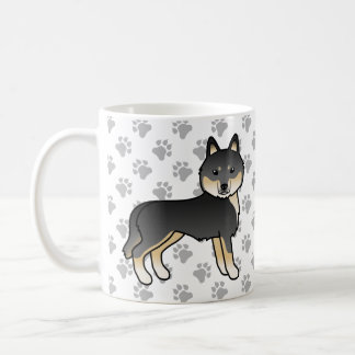 Black And Tan Siberian Husky Cartoon Dog &amp; Paws Coffee Mug