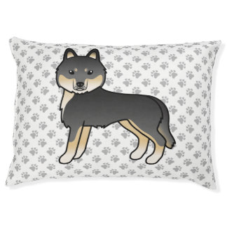 Black And Tan Siberian Husky Cartoon Dog &amp; Paws Pet Bed