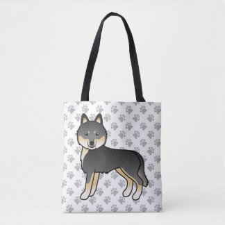 Black And Tan Siberian Husky Cartoon Dog &amp; Paws Tote Bag