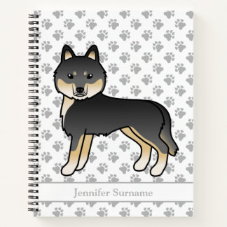 Black And Tan Siberian Husky Cartoon Dog &amp; Text Notebook