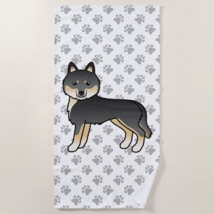 Black And Tan Siberian Husky Cute Cartoon Dog Beach Towel