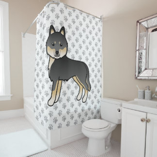 Black And Tan Siberian Husky Cute Cartoon Dog Shower Curtain