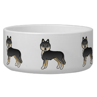Black And Tan Siberian Husky Cute Cartoon Dogs Bowl