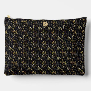 Black and Tan Small Leaf Print Large Accessory Pouch