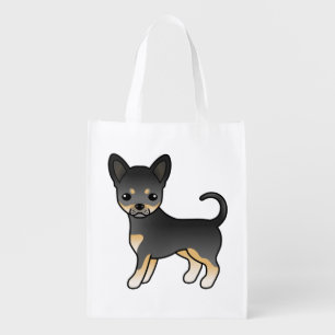 Black And Tan Smooth Coat Chihuahua Cartoon Dog Grocery Bag