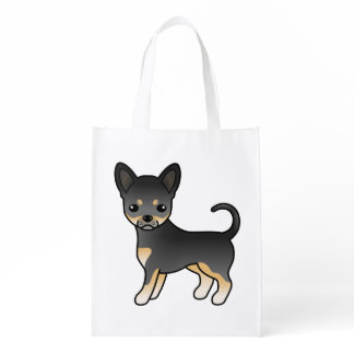 Black And Tan Smooth Coat Chihuahua Cartoon Dog Grocery Bag