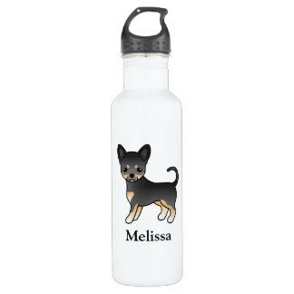 Black And Tan Smooth Coat Chihuahua Dog &amp; Name Stainless Steel Water Bottle