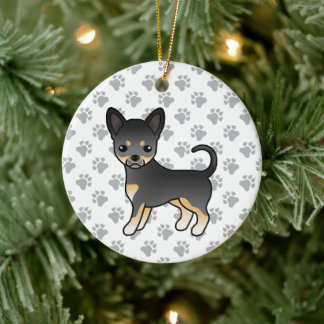 Black And Tan Smooth Coat Chihuahua Dog &amp; Paws Ceramic Ornament