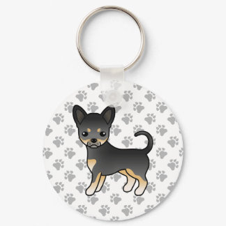 Black And Tan Smooth Coat Chihuahua Dog &amp; Paws Keychain