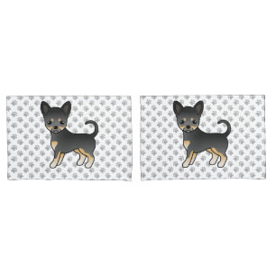 Black And Tan Smooth Coat Chihuahua Dog & Paws Pillow Case