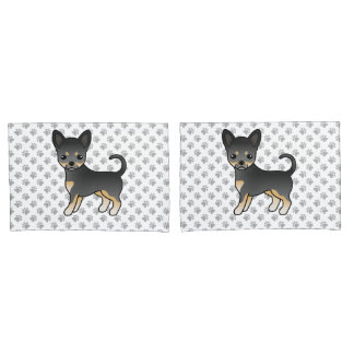 Black And Tan Smooth Coat Chihuahua Dog &amp; Paws Pillow Case
