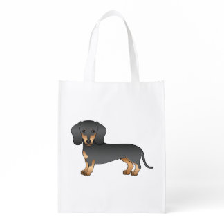 Black And Tan Smooth Coat Dachshund Cartoon Dog Grocery Bag