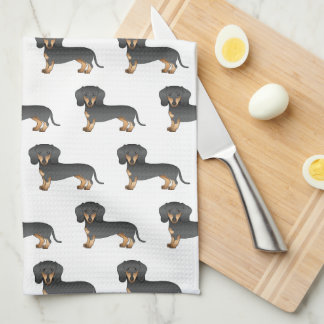Black And Tan Smooth Coat Dachshund Dog Pattern Kitchen Towel