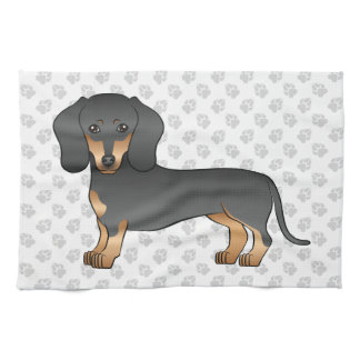 Black And Tan Smooth Coat Dachshund Dog &amp; Paws Kitchen Towel