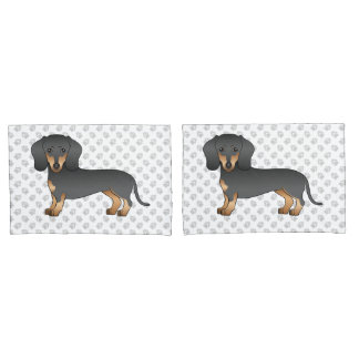 Black And Tan Smooth Coat Dachshund Dog &amp; Paws Pillow Case
