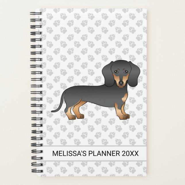 Black And Tan Smooth Coat Dachshund Dog & Text Planner (Front)