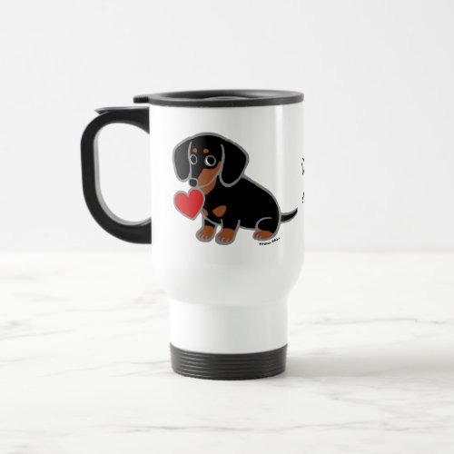 Black and Tan Smooth Dachshund Heart Travel Mug