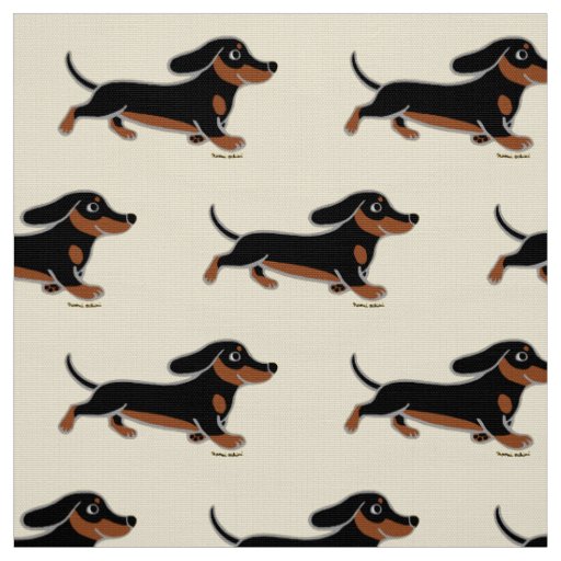 Black and Tan Smooth Dachshund Running Fabric