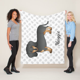 Black And Tan Smooth Hair Dachshund Dog &amp; Name Fleece Blanket