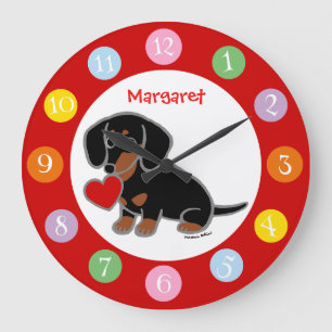 Black and Tan Smooth Haired Dachshund Large Clock